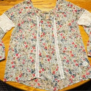 Floral Blouse with Lace Accents
